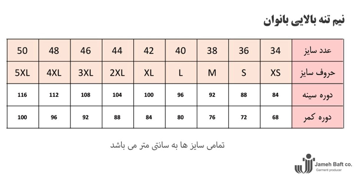 تبدیل سایز لباس به سانتی متر